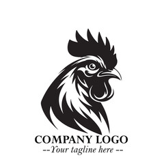 Head of Chicken Logo Symbol Black and White Illustration in Minimalist Modern Vector Design for Branding