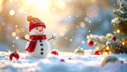 Fototapeta premium 冬 クリスマスのイメージ かわいい雪だるま