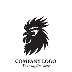 Head of Chicken Logo Symbol Black and White Illustration in Minimalist Modern Vector Design for Branding