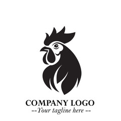Head of Chicken Logo Symbol Black and White Illustration in Minimalist Modern Vector Design for Branding