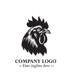 Head of Chicken Logo Symbol Black and White Illustration in Minimalist Modern Vector Design for Branding