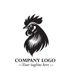 Head of Chicken Logo Symbol Black and White Illustration in Minimalist Modern Vector Design for Branding