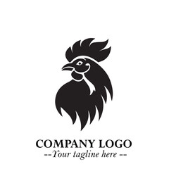 Head of Chicken Logo Symbol Black and White Illustration in Minimalist Modern Vector Design for Branding