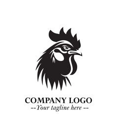 Head of Chicken Logo Symbol Black and White Illustration in Minimalist Modern Vector Design for Branding