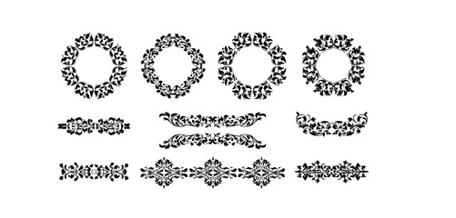 Obraz premium Elegant black and white floral design elements featuring wreaths borders and dividers for wedding invitations and decorative projects with a vintage aesthetic