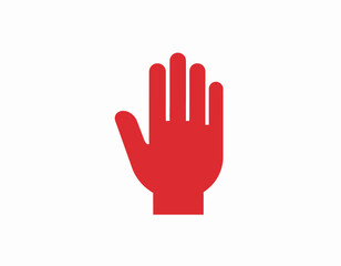 Obraz premium A red hand icon with palm facing outward is displayed against a clean white background