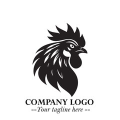 Head of Chicken Logo Symbol Black and White Illustration in Minimalist Modern Vector Design for Branding