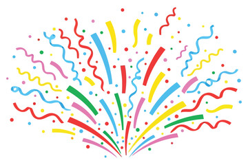 Vector art of colorful confetti and streamers burst out in a festive celebration