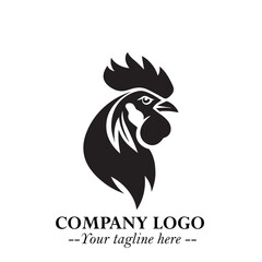 Head of Chicken Logo Symbol Black and White Illustration in Minimalist Modern Vector Design for Branding