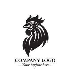 Head of Chicken Logo Symbol Black and White Illustration in Minimalist Modern Vector Design for Branding