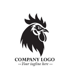 Head of Chicken Logo Symbol Black and White Illustration in Minimalist Modern Vector Design for Branding