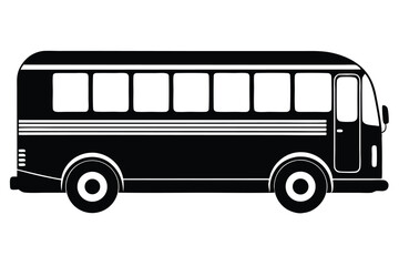 Minimalist Black and White Bus Illustration Featuring Multiple Windows and Clean Lines