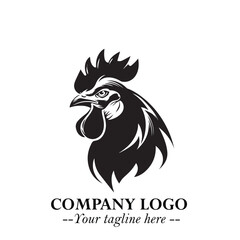 Head of Chicken Logo Symbol Black and White Illustration in Minimalist Modern Vector Design for Branding