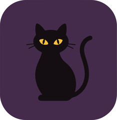 Fototapeta premium Black cat with yellow eyes on dark purple background