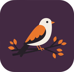 Fototapeta premium Stylized illustration of a bird perched on a diagonal branch against a solid purple background