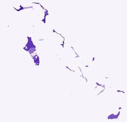 Obraz premium Map of Bahamas with regions. Just a simple country border map with region division. Deep purple color palette. Blank The Bahamas shape with administrative division. Vector illustration.