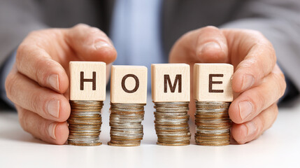 Saving money for a home symbolized by blocks spelling the word home