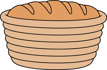Warm bread loaf in wicker basket rustic bakery food illustration vector