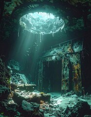 Sunlit Abandoned Structure with Dramatic Lighting