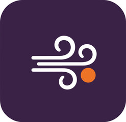 Obraz premium Modern abstract wind or air icon with white lines and orange circle on deep purple background