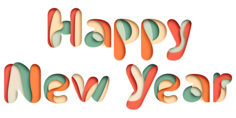 Happy new year colorful layered text isolated on transparent background