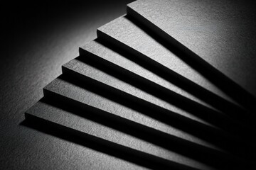 Obraz premium Layers of black paper arranged in a fan shape highlighting texture and shadow in low light conditions