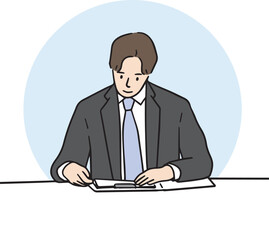 Hand-drawn vector illustration of a male office worker and business concept.