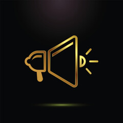 Gold Megaphone Icon on Black Background Symbolizing Announcement Promotion or Communication