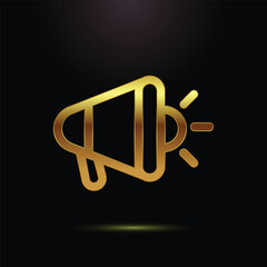 Golden Megaphone Icon for Announcement and Marketing Campaigns with a Black Background