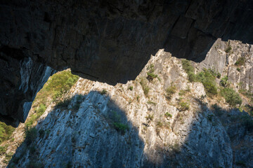 Abstract  Upper and Lower Jaw of the Beast. State of Mind, Balance and Contrast. Natural Cliff background.