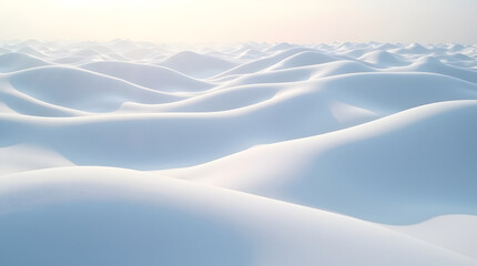 Soft snow dunes in a winter landscape. White hills under gentle sunlight.