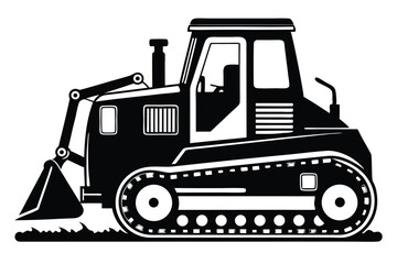 Black Silhouette of a Tracked Loader on a Patch of Ground | Construction Machine