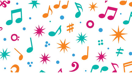 Vector art of colorful musical notes and shapes create a fun and festive pattern