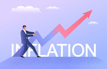 Businessman trying to curb inflation. Business vector illustration.
