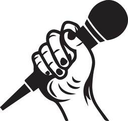 Hand holding black and white microphone.