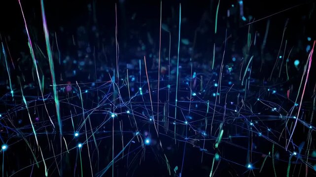 A network of glowing lines and dots across a dark background, with a depth of field effect