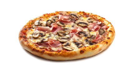Ham and Mushroom Pizza isolated on a transparent background