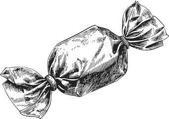 Wrapped candy sketch hand drawn style isolated on white background — stock vector