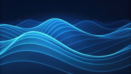 Fototapeta premium Abstract digital blue glowing waves of light particles forming futuristic landscape dark