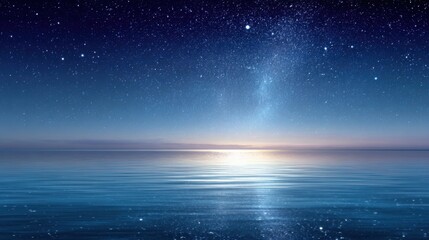 starry night sky above calm sea, reflection of light, peaceful and inspiring mood, minimalistic