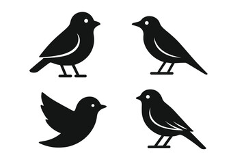 Bird icon vector set. Black animal silhouette collection. Minimal flat design graphic element for logo. Flying and standing bird symbols. Wildlife and nature sign illustration.