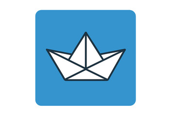 Naklejka premium Paper boat vector icon. Origami ship symbol. Concept of travel, journey, freedom, childhood, dreams, leadership, direction, and goal. Navigation, cruise, maritime, sail, toy boat.