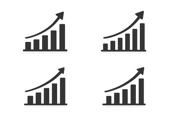 Growth chart vector icon set. Business success graph with arrow up. Financial progress, profit increase, stock market data analysis. Infographic diagram for presentation.