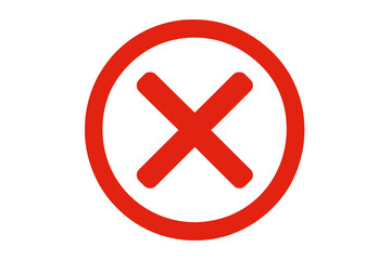 Fototapeta premium Red cross mark X vector icon. Cancel, close, reject or incorrect sign. No symbol for wrong choice or error alert. Negative checkmark button isolated on transparent background.