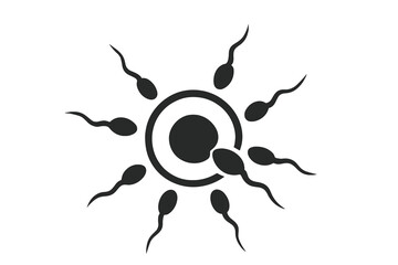 Fertilization process vector icon. Conception with sperm and egg cell. Human reproduction symbol. Insemination, fertility clinic concept. Pregnancy start. Ovum and spermatozoa.