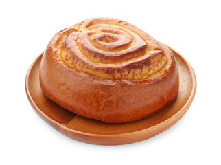 Tasty roll bun isolated on white. Homemade pastry
