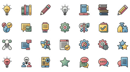 Vector art of set of education and business icons, representing various aspects of learning and professional development