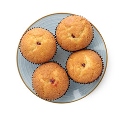 Tasty muffins isolated on white, top view. Homemade dessert