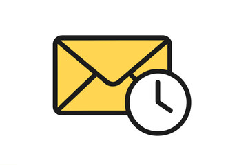 Mail with clock icon vector. Email schedule, message reminder or pending delivery concept. Trendy filled line style for web, logo, app, and UI design. Isolated graphic symbol.
