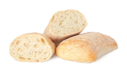 Tasty freshly baked ciabattas isolated on white